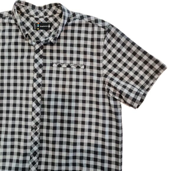Smartwool Mens Merino Wool Blend Camp Shirt Size XL Short Sleeve Gray Blue Plaid - Picture 6 of 13